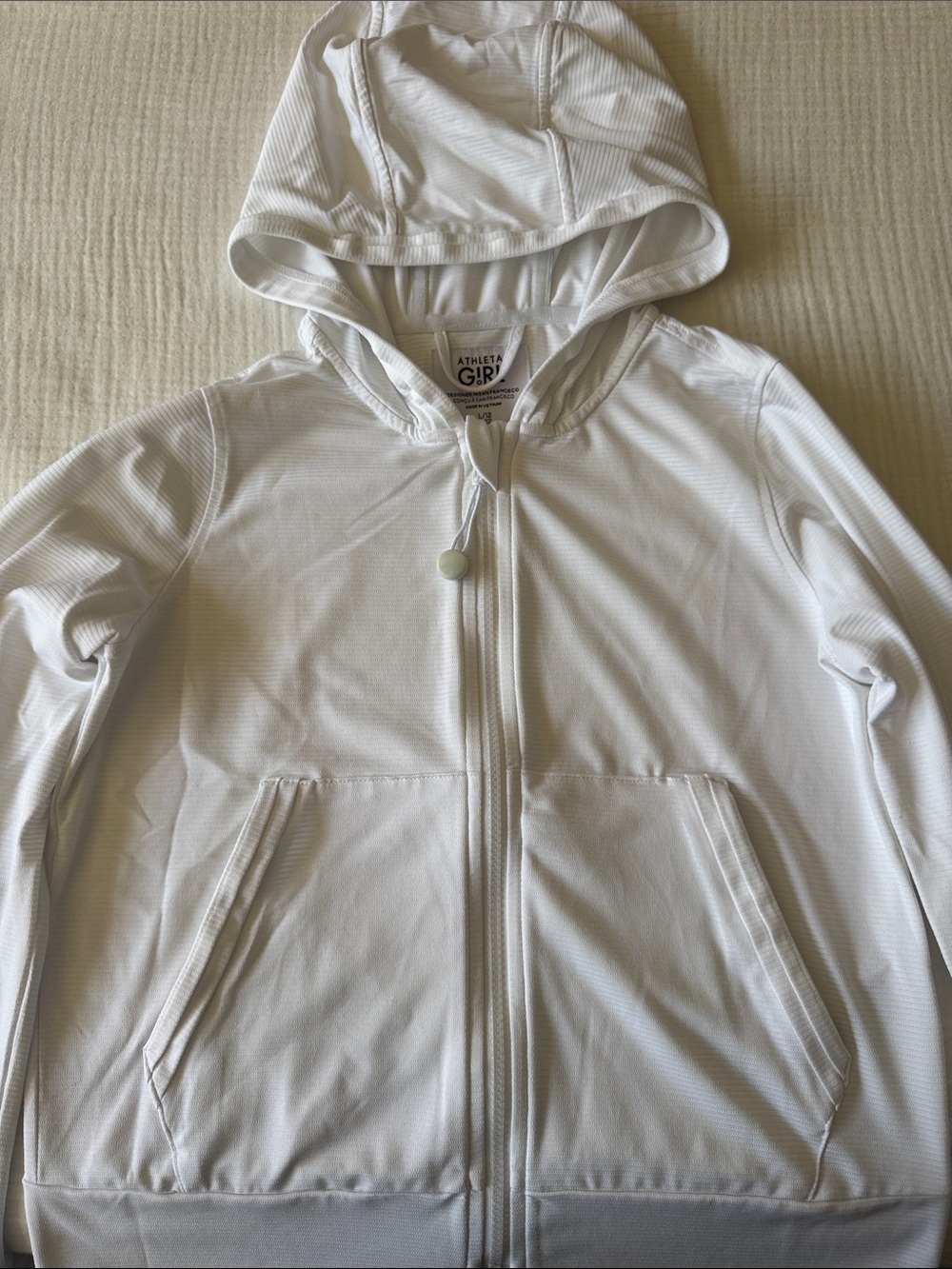 Athleta Girl Lightweight White Hooded Zip Jacket. Size L/12